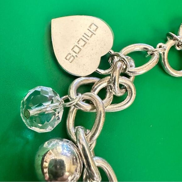 Chico's Silver Tone Beaded Heart Charm Toggle Bracelet - 6.5 - 7.5" - Picture 3 of 3